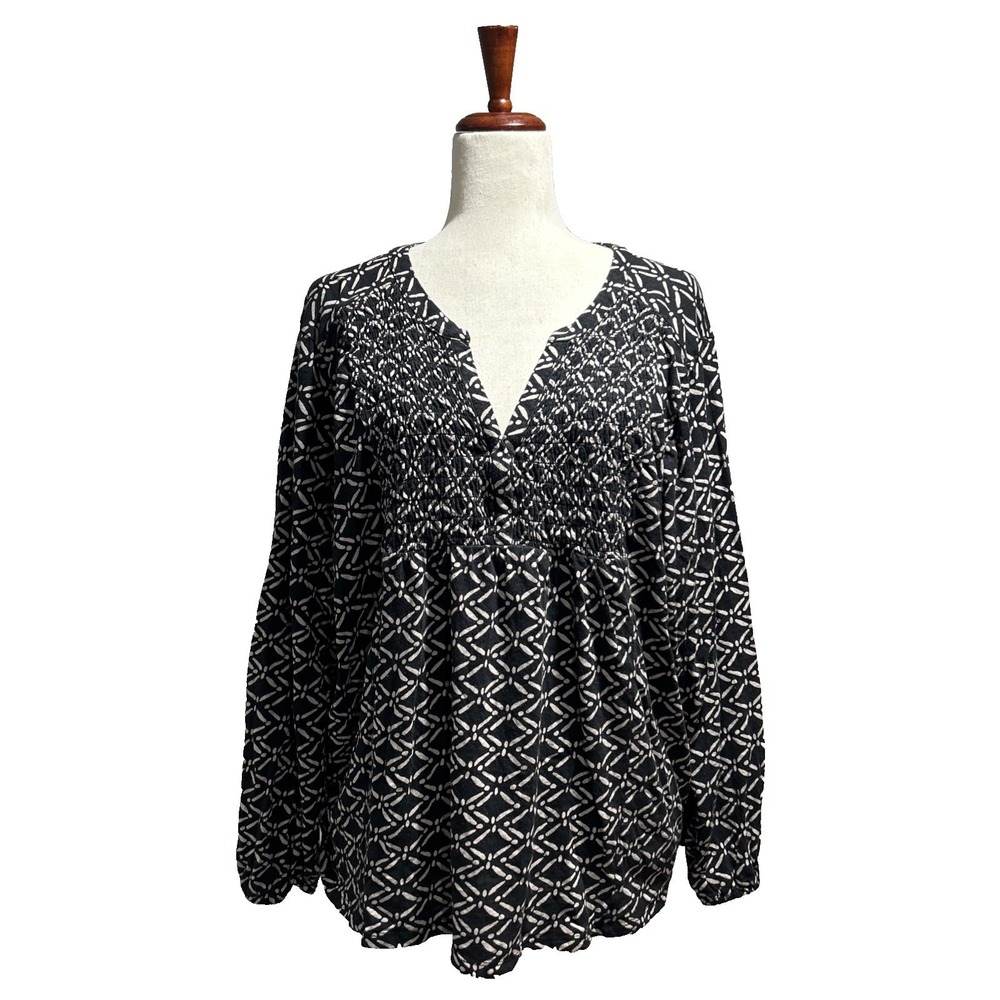 Lucky Brand 3X Blouse Women's Western Boho Country V-Neck Blouse Top Shirt